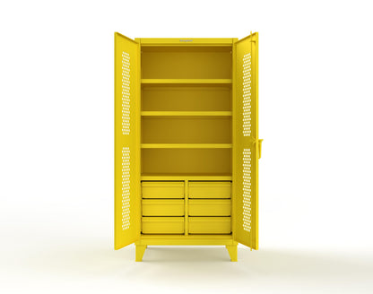 Extreme Duty 12 GA Ventilated (Hex) Cabinet with 6 Half-Width Drawers, 4 Shelves - 36 In. W x 24 In. D x 78 In. H - 36-H-244-6/5DB-1021
