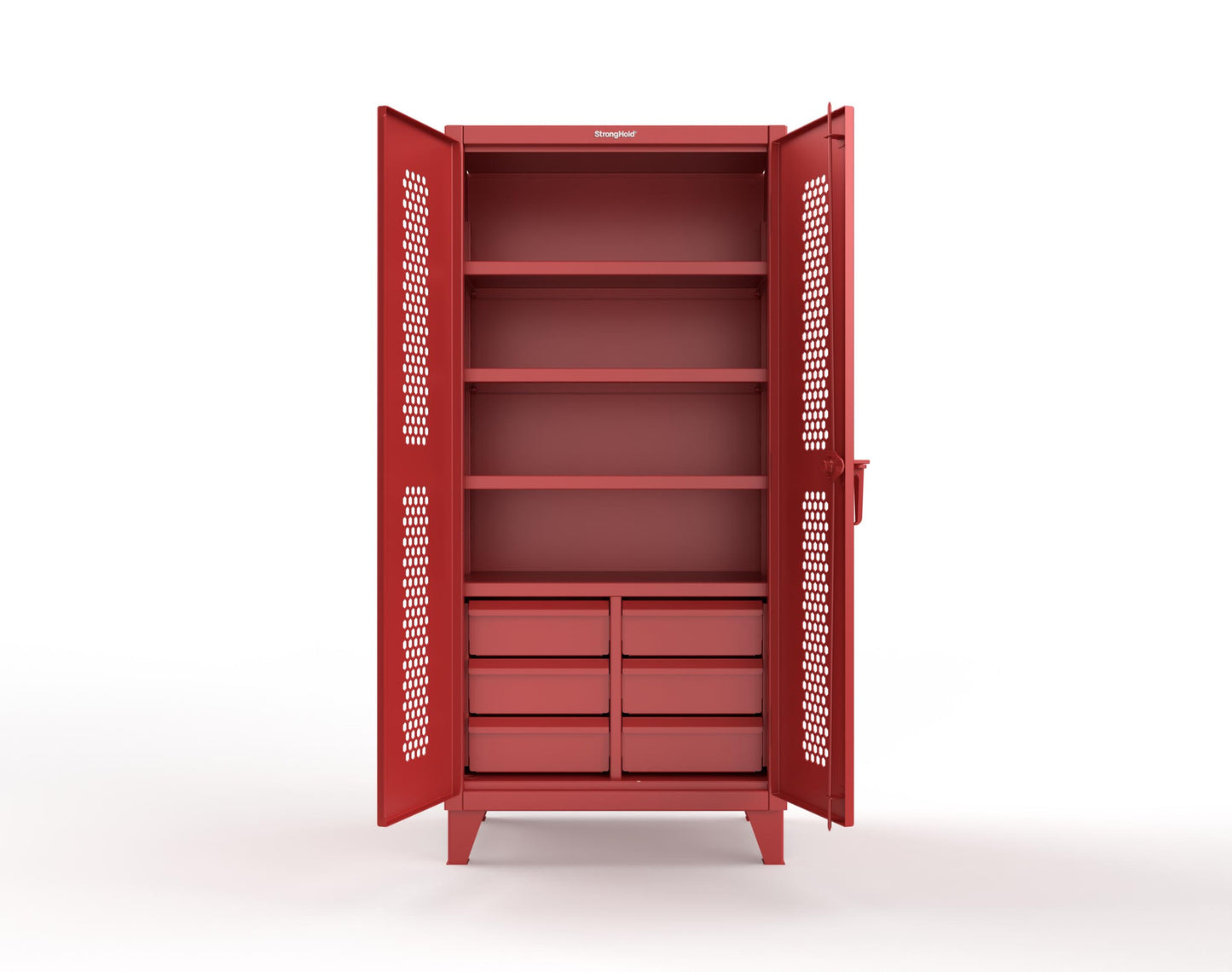 Extreme Duty 12 GA Ventilated (Hex) Cabinet with 6 Half-Width Drawers, 4 Shelves - 36 In. W x 24 In. D x 78 In. H - 36-H-244-6/5DB-3001
