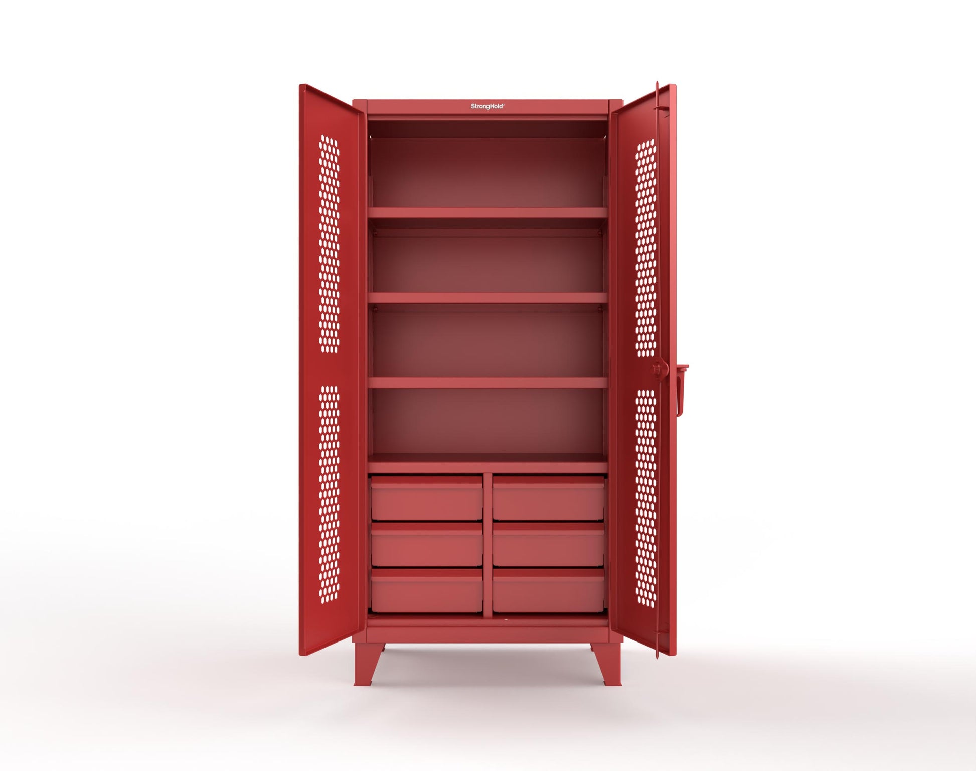 Extreme Duty 12 GA Ventilated (Hex) Cabinet with 6 Half-Width Drawers, 4 Shelves - 36 In. W x 24 In. D x 78 In. H - 36-H-244-6/5DB-3001