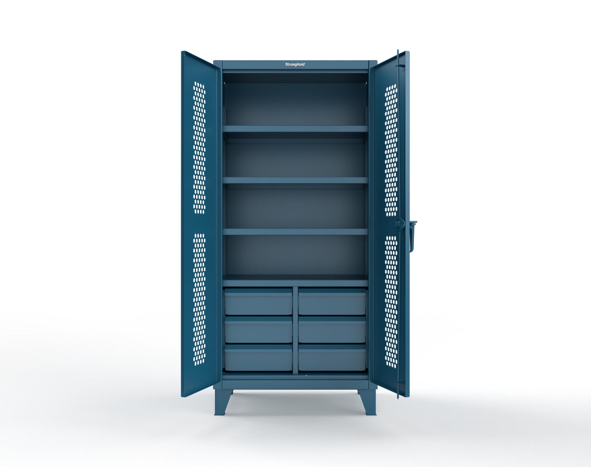 Extreme Duty 12 GA Ventilated (Hex) Cabinet with 6 Half-Width Drawers, 4 Shelves - 36 In. W x 24 In. D x 78 In. H - 36-H-244-6/5DB-5001