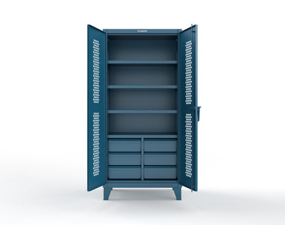 Extreme Duty 12 GA Ventilated (Hex) Cabinet with 6 Half-Width Drawers, 4 Shelves - 36 In. W x 24 In. D x 78 In. H - 36-H-244-6/5DB-5001