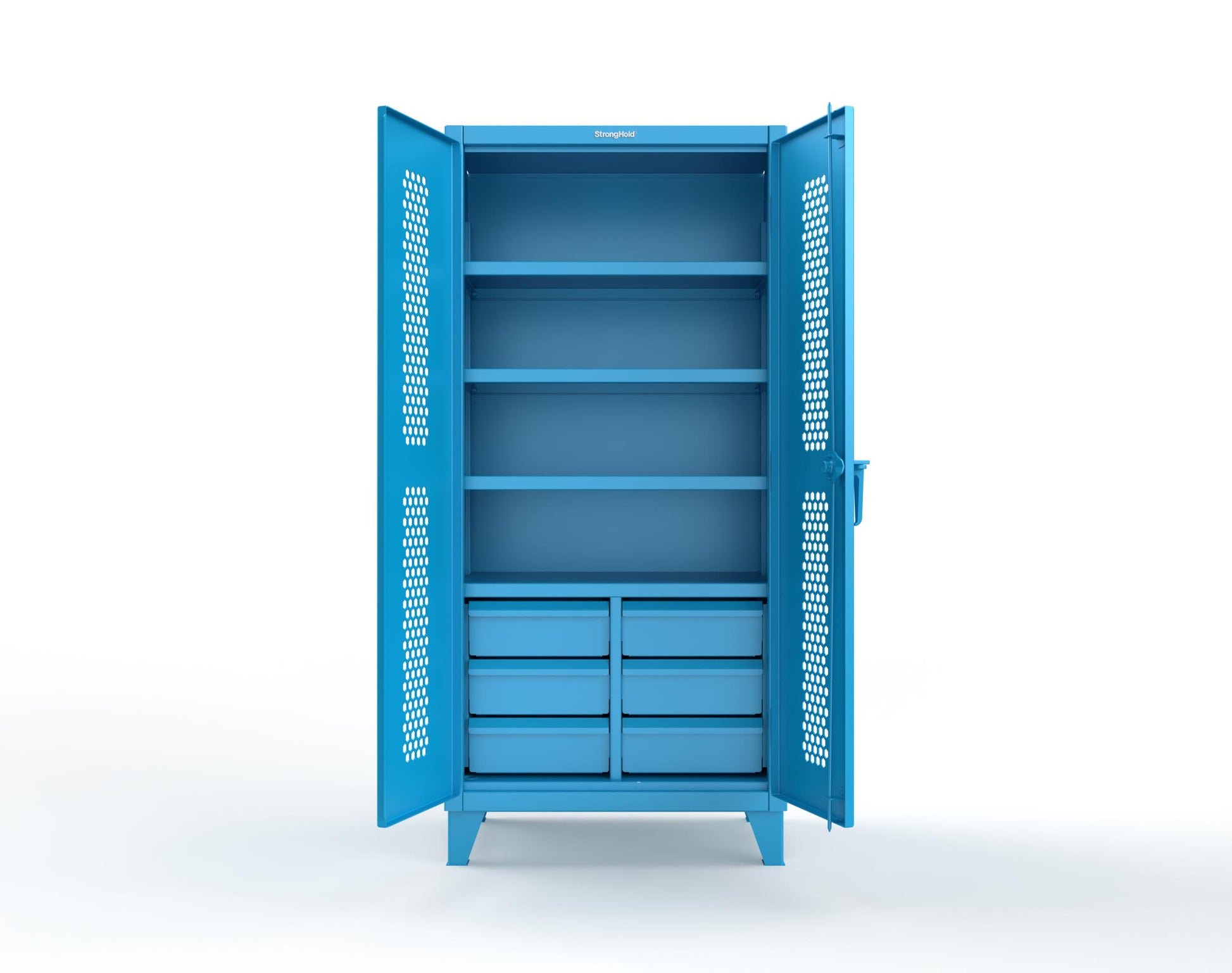 Extreme Duty 12 GA Ventilated (Hex) Cabinet with 6 Half-Width Drawers, 4 Shelves - 36 In. W x 24 In. D x 78 In. H - 36-H-244-6/5DB-5012