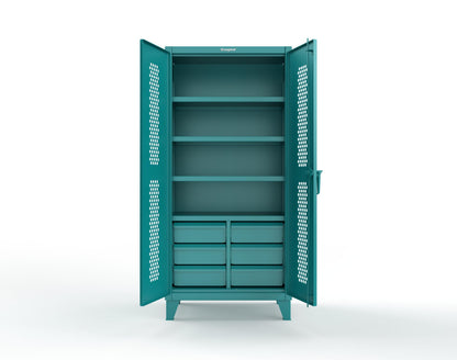 Extreme Duty 12 GA Ventilated (Hex) Cabinet with 6 Half-Width Drawers, 4 Shelves - 36 In. W x 24 In. D x 78 In. H - 36-H-244-6/5DB-5021
