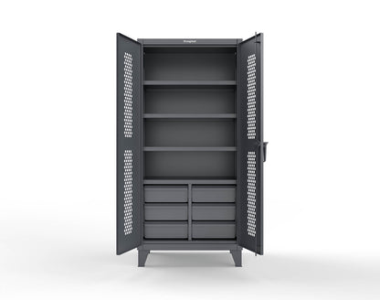Extreme Duty 12 GA Ventilated (Hex) Cabinet with 6 Half-Width Drawers, 4 Shelves - 36 In. W x 24 In. D x 78 In. H - 36-H-244-6/5DB-7024