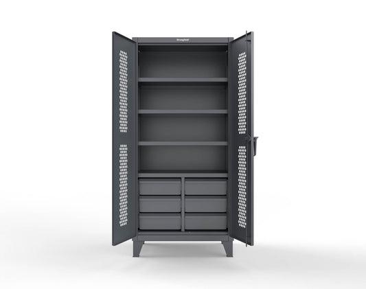 Extreme Duty 12 GA Ventilated (Hex) Cabinet with 6 Half-Width Drawers, 4 Shelves - 36 In. W x 24 In. D x 78 In. H - 36-H-244-6/5DB-7024