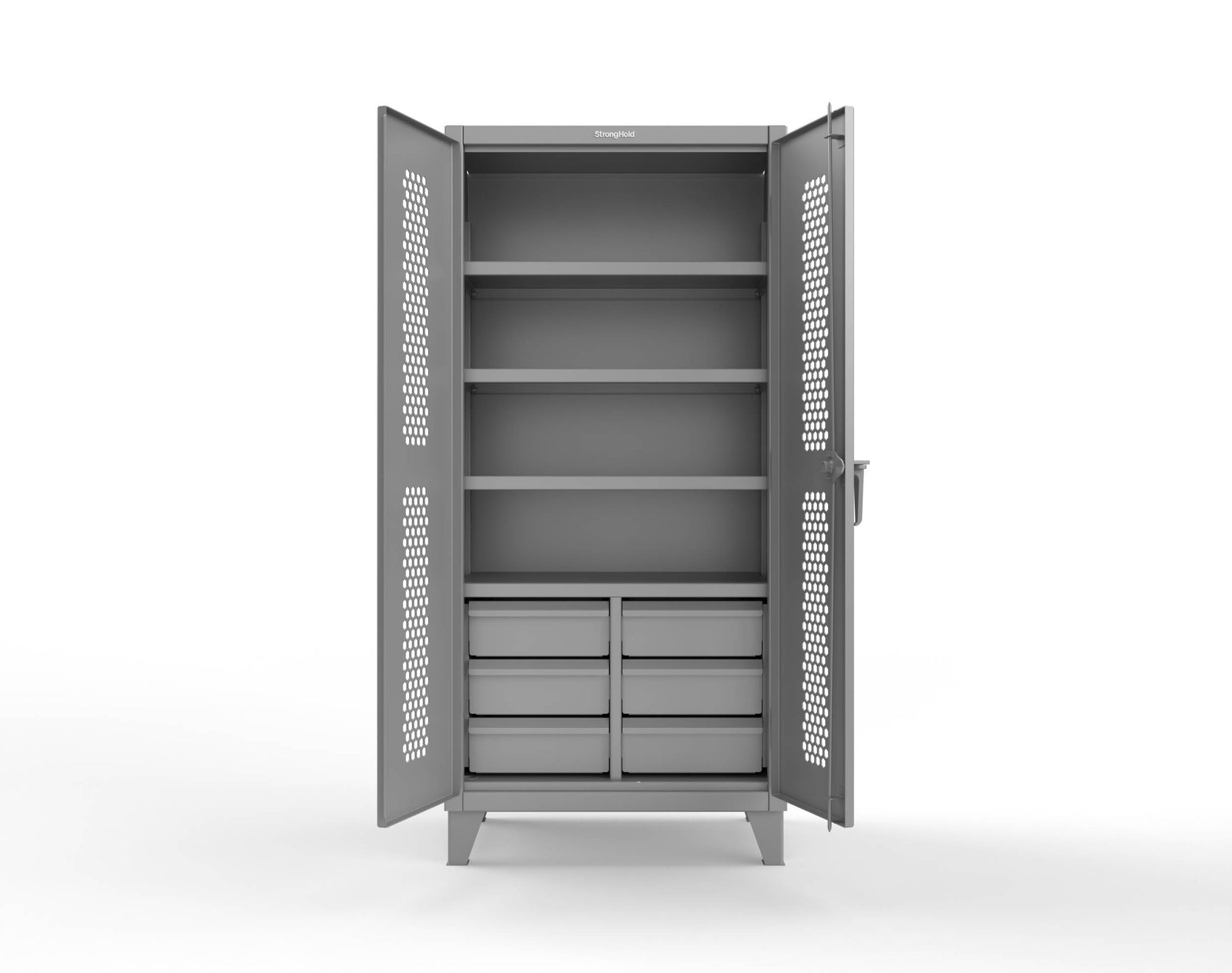 Extreme Duty 12 GA Ventilated (Hex) Cabinet with 6 Half-Width Drawers, 4 Shelves - 36 In. W x 24 In. D x 78 In. H - 36-H-244-6/5DB-7037