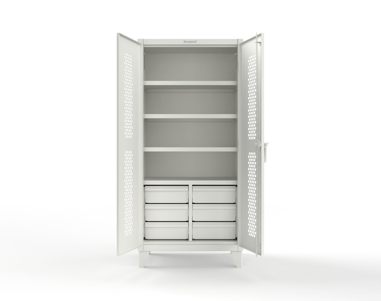 Extreme Duty 12 GA Ventilated (Hex) Cabinet with 6 Half-Width Drawers, 4 Shelves - 36 In. W x 24 In. D x 78 In. H - 36-H-244-6/5DB-9003