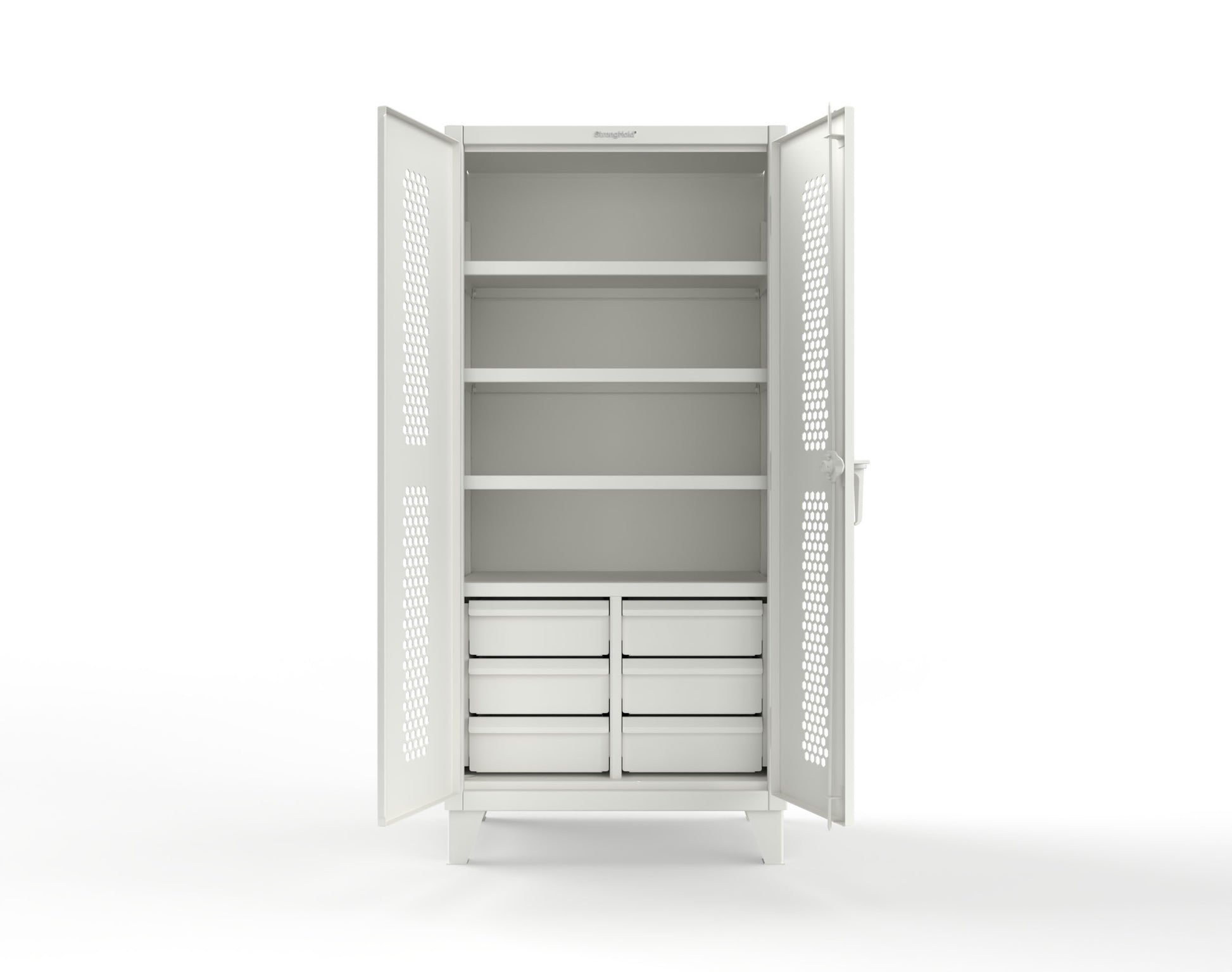Extreme Duty 12 GA Ventilated (Hex) Cabinet with 6 Half-Width Drawers, 4 Shelves - 36 In. W x 24 In. D x 78 In. H - 36-H-244-6/5DB-9003