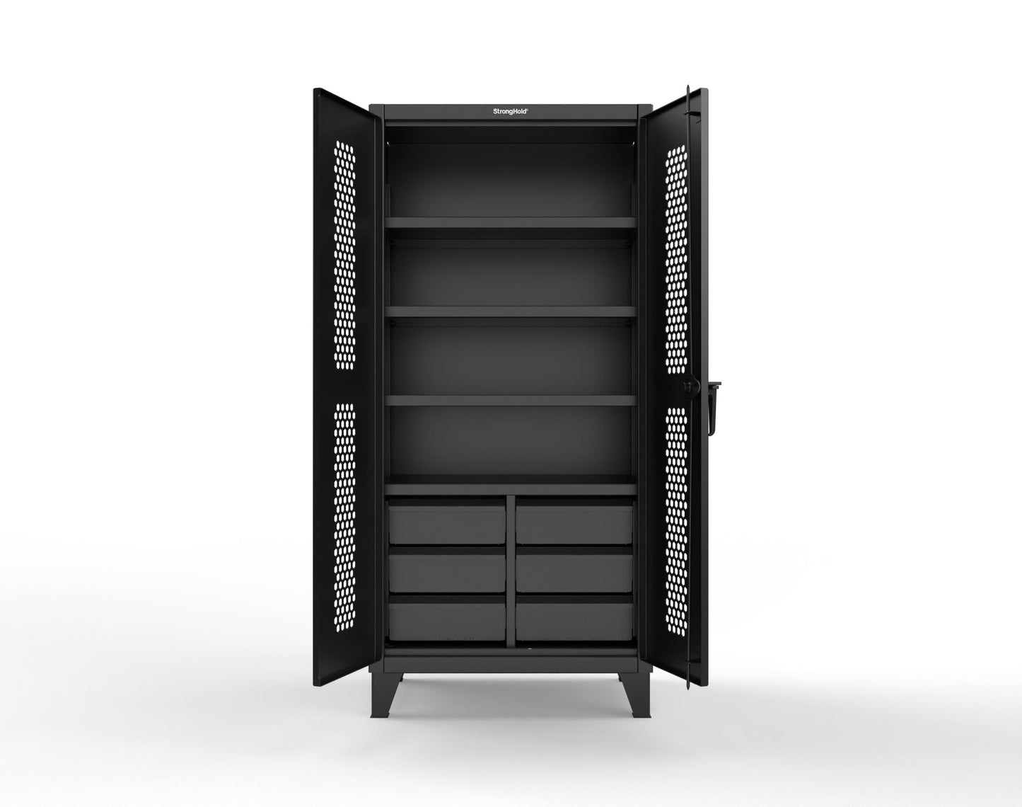 Extreme Duty 12 GA Ventilated (Hex) Cabinet with 6 Half-Width Drawers, 4 Shelves - 36 In. W x 24 In. D x 78 In. H - 36-H-244-6/5DB-9005