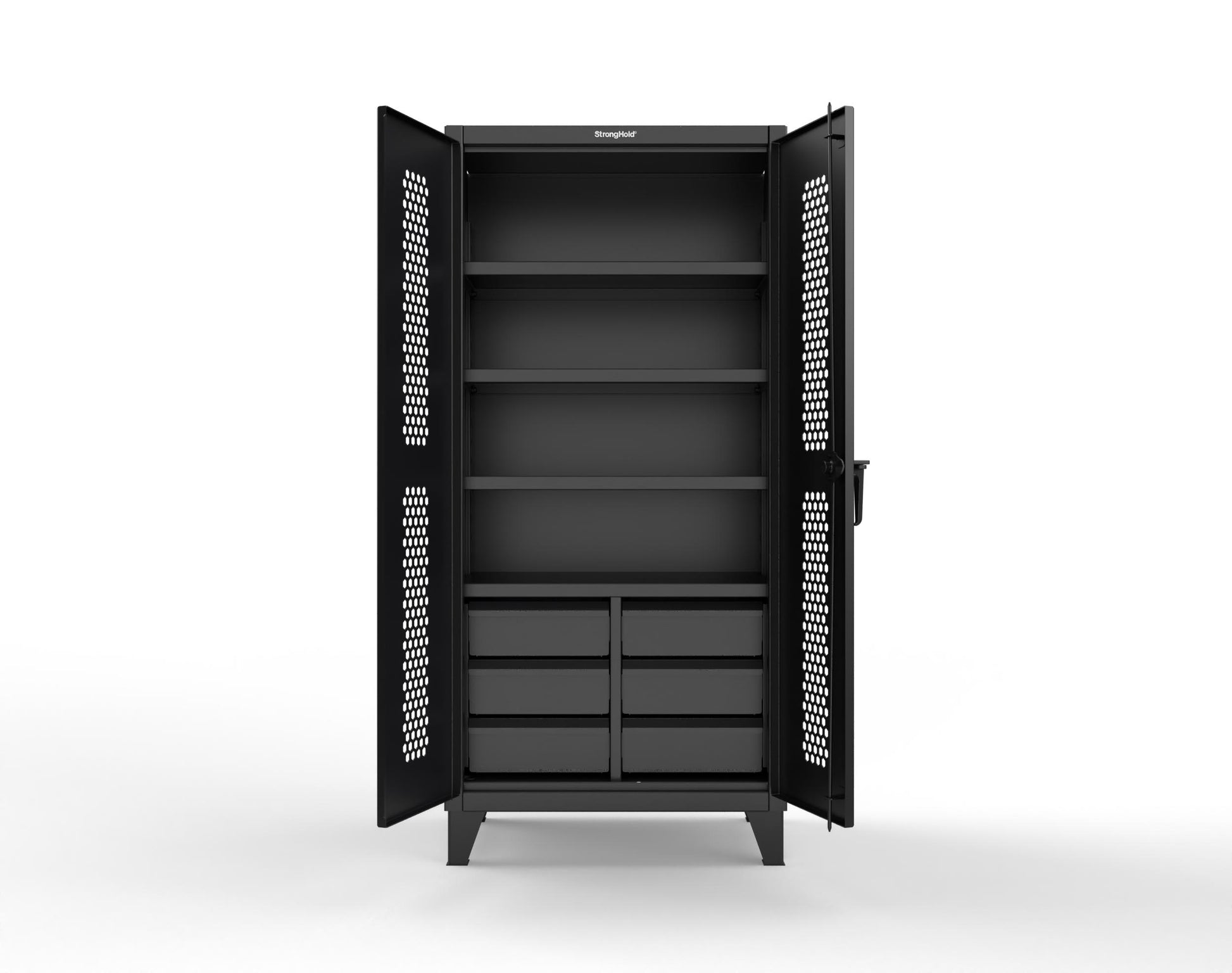 Extreme Duty 12 GA Ventilated (Hex) Cabinet with 6 Half-Width Drawers, 4 Shelves - 36 In. W x 24 In. D x 78 In. H - 36-H-244-6/5DB-9005