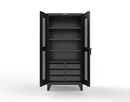 Extreme Duty 12 GA Ventilated (Hex) Cabinet with 6 Half-Width Drawers, 4 Shelves - 36 In. W x 24 In. D x 78 In. H - 36-H-244-6/5DB-9005