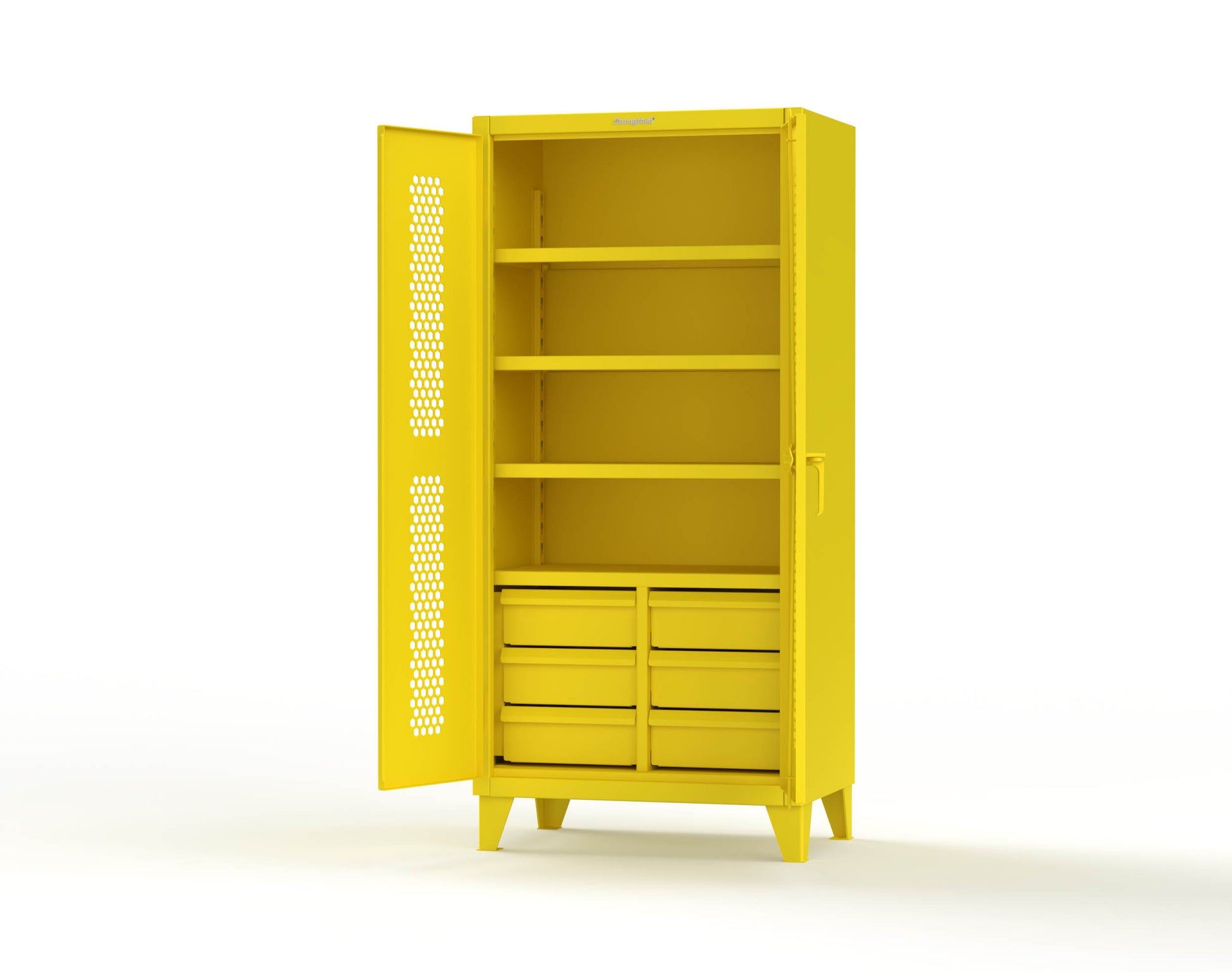 Extreme Duty 12 GA Ventilated (Hex) Cabinet with 6 Half-Width Drawers, 4 Shelves - 36 In. W x 24 In. D x 78 In. H - 36-H-244-6/5DB-1021