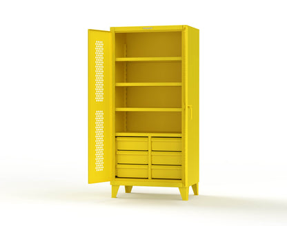 Extreme Duty 12 GA Ventilated (Hex) Cabinet with 6 Half-Width Drawers, 4 Shelves - 36 In. W x 24 In. D x 78 In. H - 36-H-244-6/5DB-1021