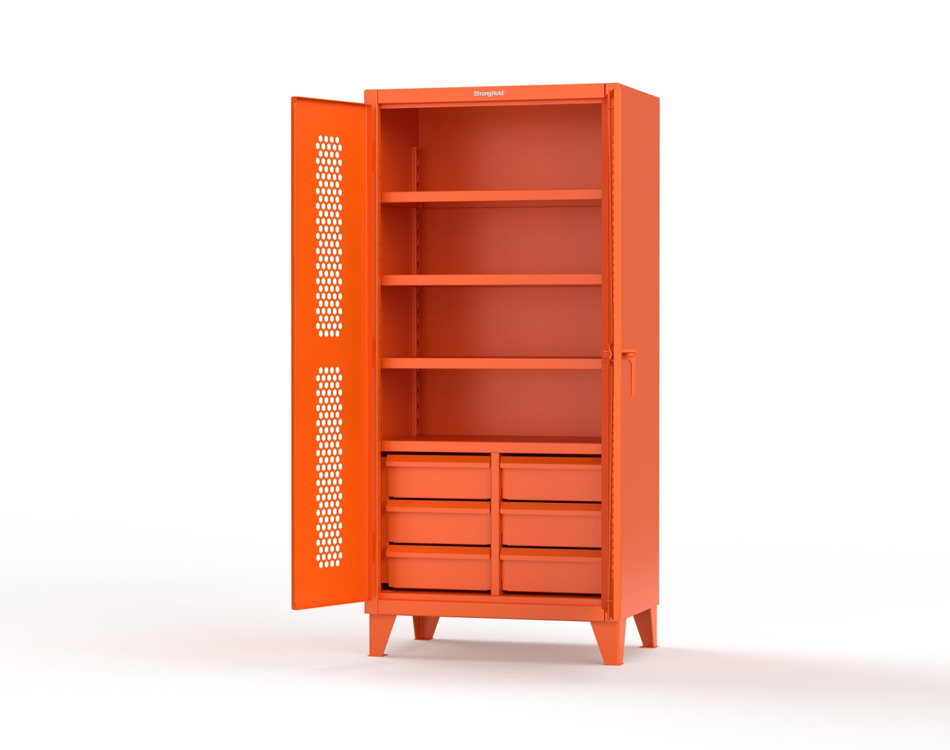 Extreme Duty 12 GA Ventilated (Hex) Cabinet with 6 Half-Width Drawers, 4 Shelves - 36 In. W x 24 In. D x 78 In. H - 36-H-244-6/5DB-2009