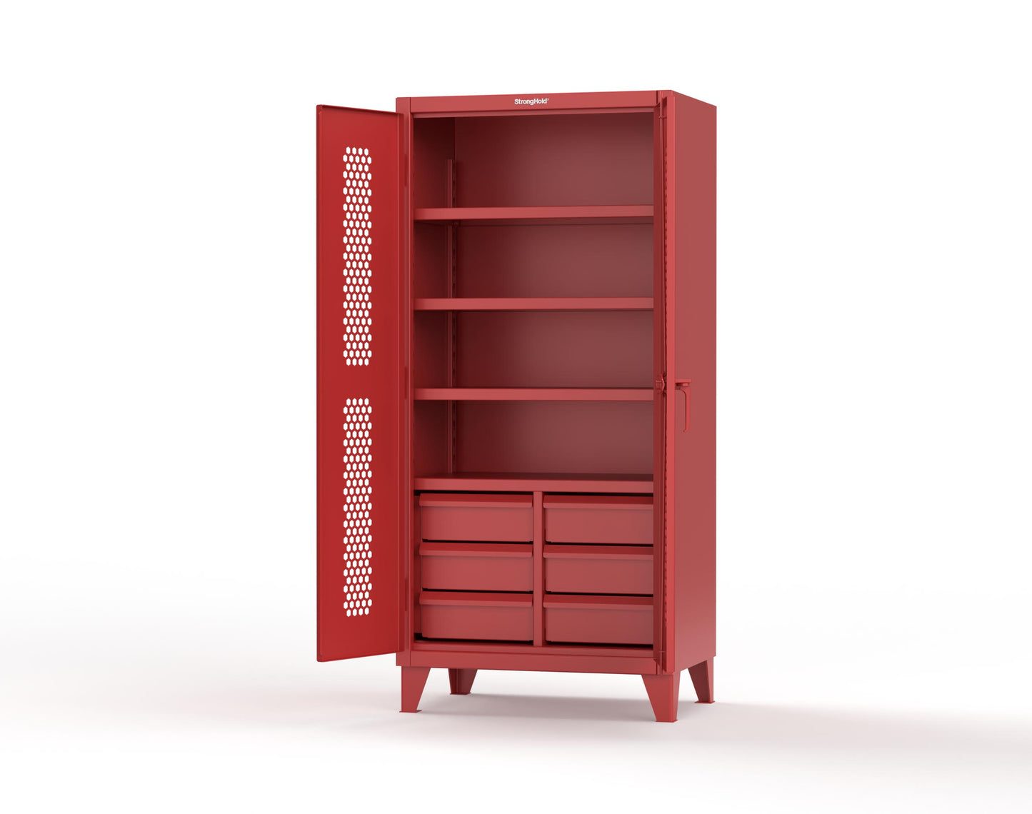 Extreme Duty 12 GA Ventilated (Hex) Cabinet with 6 Half-Width Drawers, 4 Shelves - 36 In. W x 24 In. D x 78 In. H - 36-H-244-6/5DB-3001