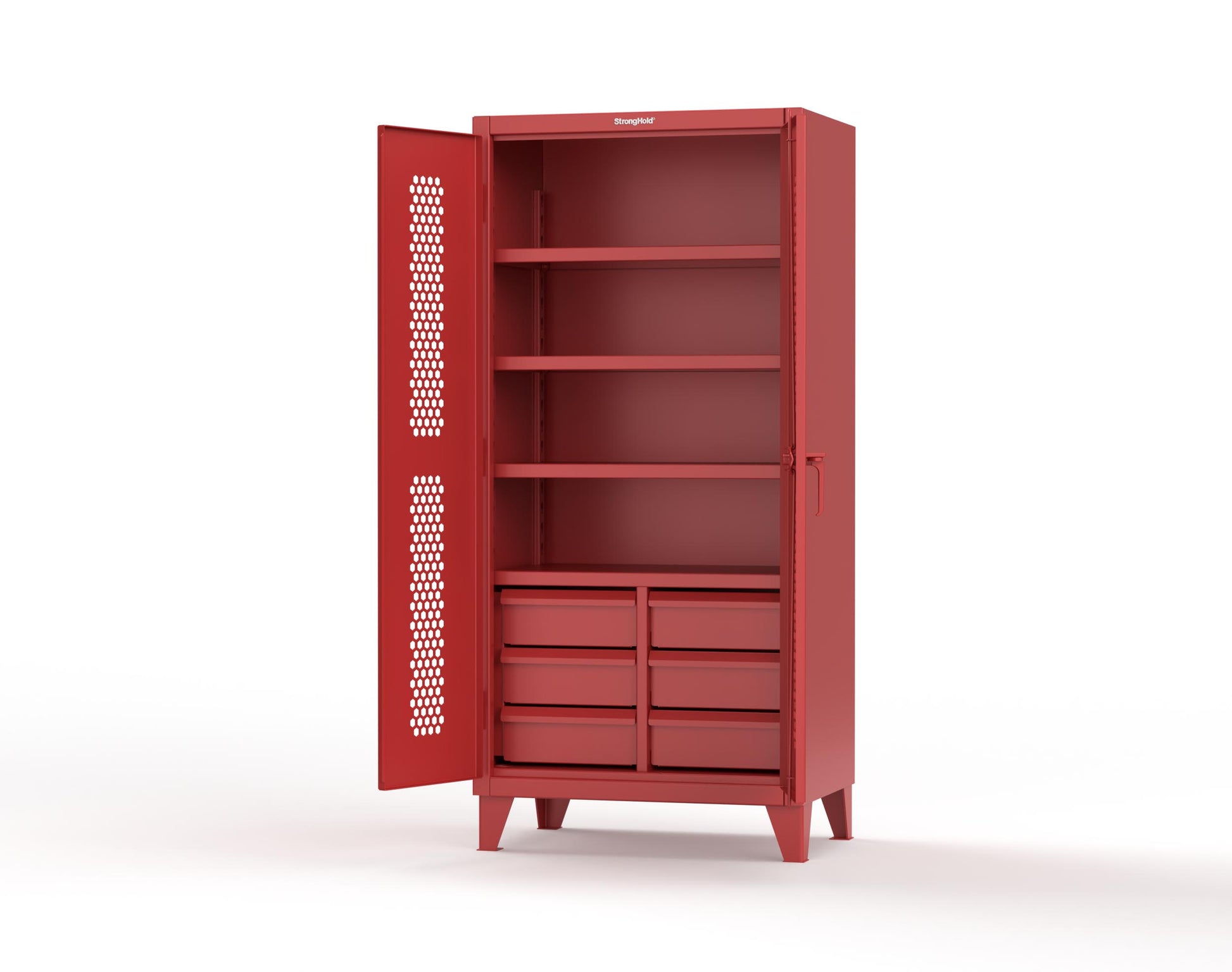 Extreme Duty 12 GA Ventilated (Hex) Cabinet with 6 Half-Width Drawers, 4 Shelves - 36 In. W x 24 In. D x 78 In. H - 36-H-244-6/5DB-3001