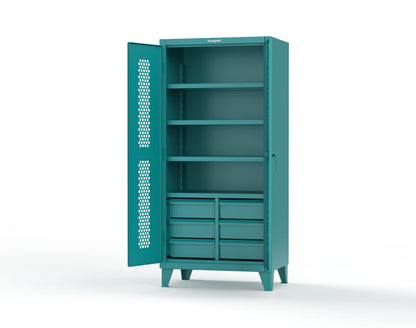 Extreme Duty 12 GA Ventilated (Hex) Cabinet with 6 Half-Width Drawers, 4 Shelves - 36 In. W x 24 In. D x 78 In. H - 36-H-244-6/5DB-5021
