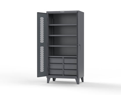 Extreme Duty 12 GA Ventilated (Hex) Cabinet with 6 Half-Width Drawers, 4 Shelves - 36 In. W x 24 In. D x 78 In. H - 36-H-244-6/5DB-7024