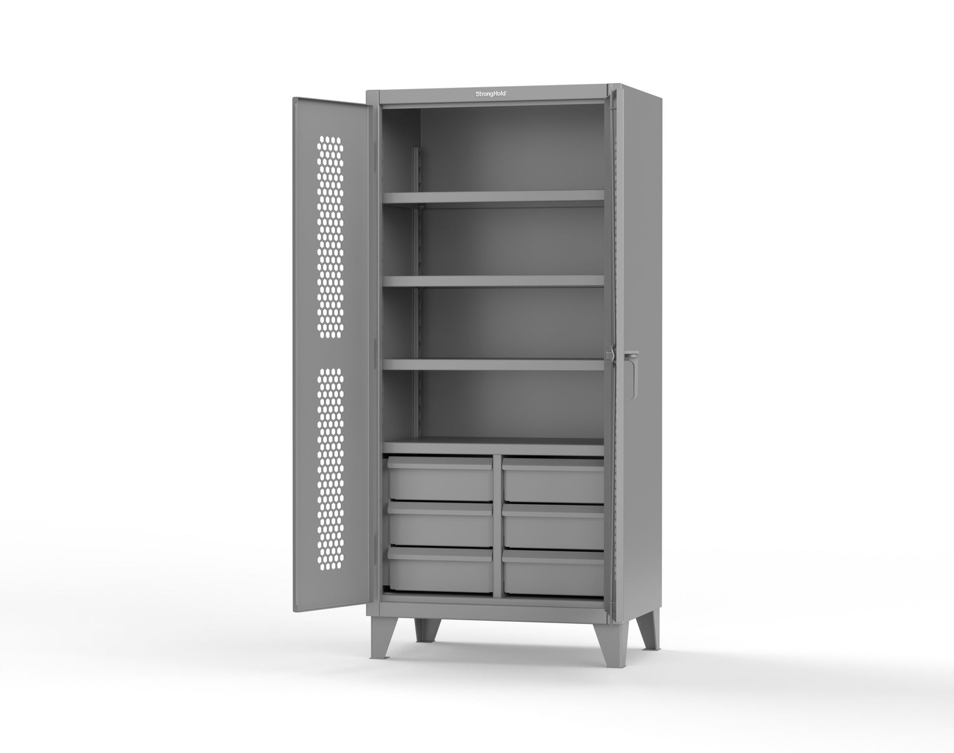 Extreme Duty 12 GA Ventilated (Hex) Cabinet with 6 Half-Width Drawers, 4 Shelves - 36 In. W x 24 In. D x 78 In. H - 36-H-244-6/5DB-7037
