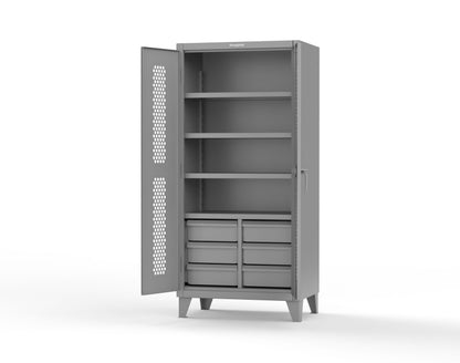 Extreme Duty 12 GA Ventilated (Hex) Cabinet with 6 Half-Width Drawers, 4 Shelves - 36 In. W x 24 In. D x 78 In. H - 36-H-244-6/5DB-7037