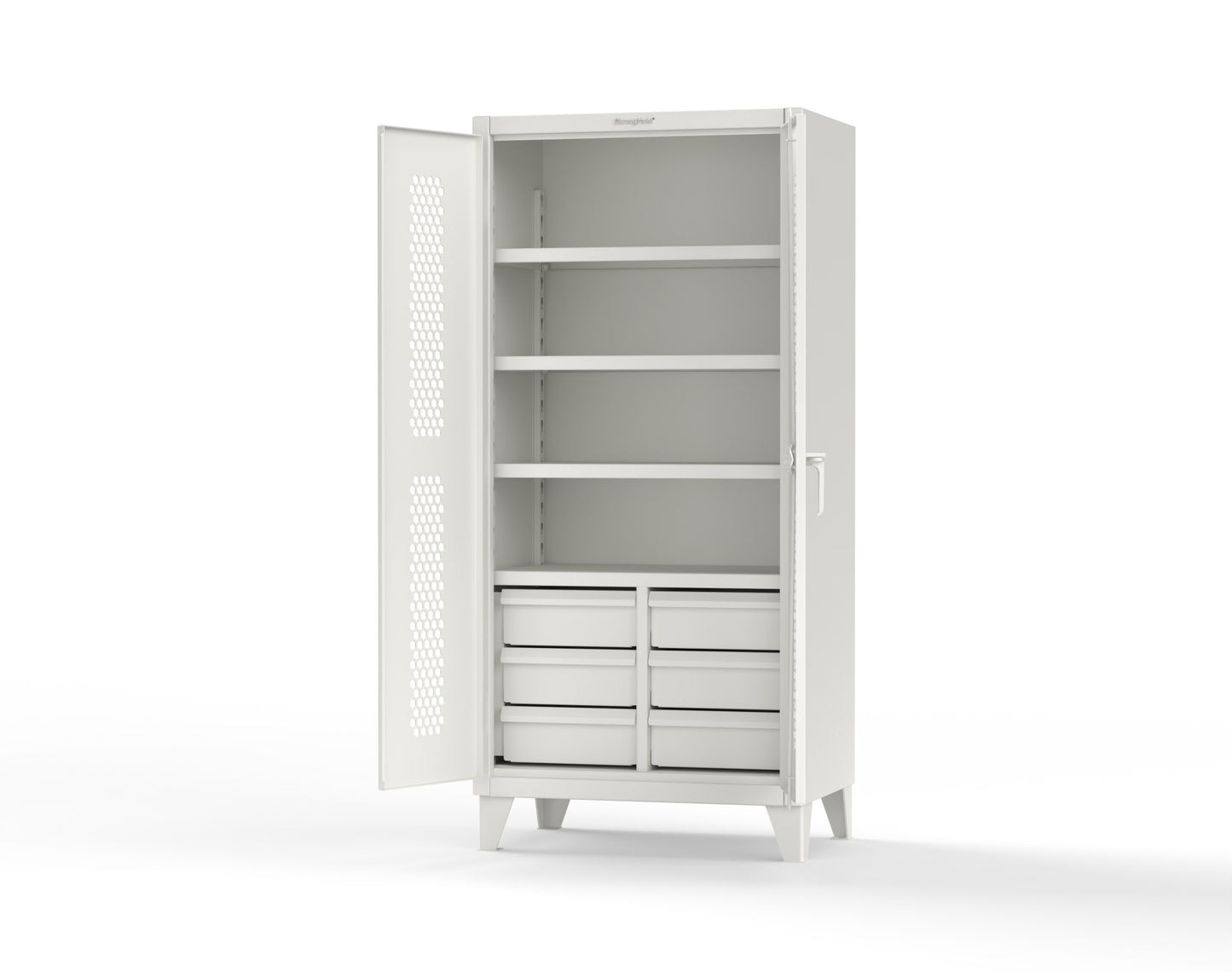 Extreme Duty 12 GA Ventilated (Hex) Cabinet with 6 Half-Width Drawers, 4 Shelves - 36 In. W x 24 In. D x 78 In. H - 36-H-244-6/5DB-9003