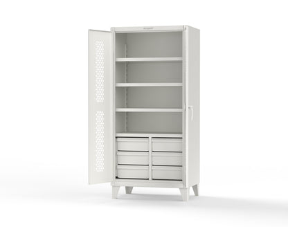 Extreme Duty 12 GA Ventilated (Hex) Cabinet with 6 Half-Width Drawers, 4 Shelves - 36 In. W x 24 In. D x 78 In. H - 36-H-244-6/5DB-9003