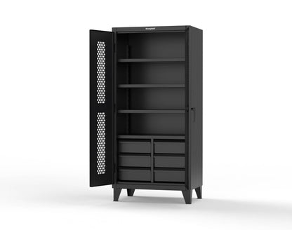 Extreme Duty 12 GA Ventilated (Hex) Cabinet with 6 Half-Width Drawers, 4 Shelves - 36 In. W x 24 In. D x 78 In. H - 36-H-244-6/5DB-9005