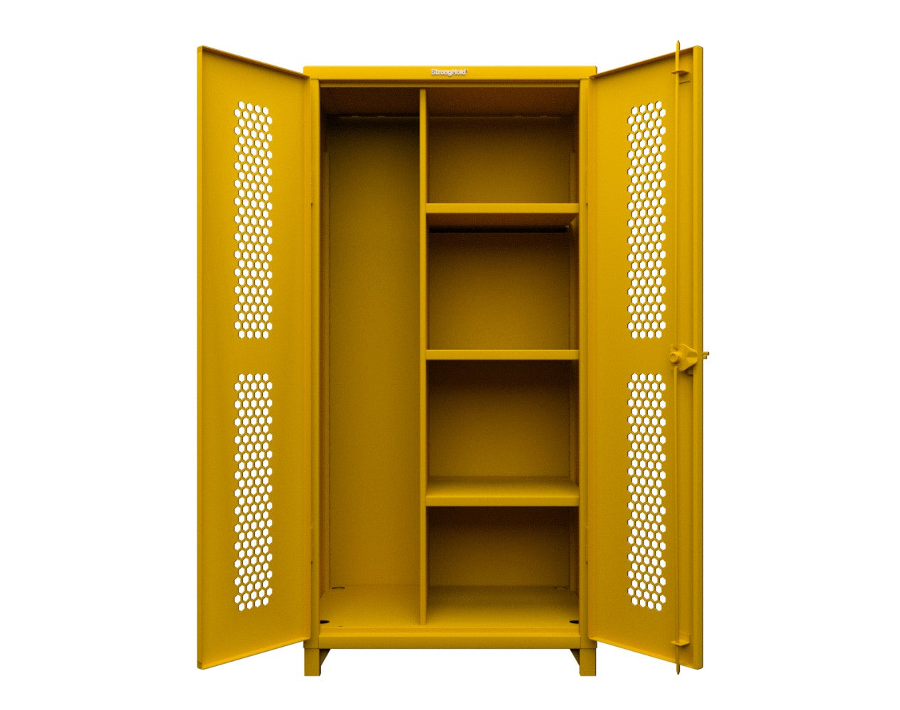 Extra Heavy Duty 14 GA Ventilated (Hex) Janitorial Cabinet with 3 Shelves - 36 In. W x 24 In. D x 75 In. H