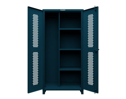 Extra Heavy Duty 14 GA Ventilated (Hex) Janitorial Cabinet with 3 Shelves - 36 In. W x 24 In. D x 75 In. H