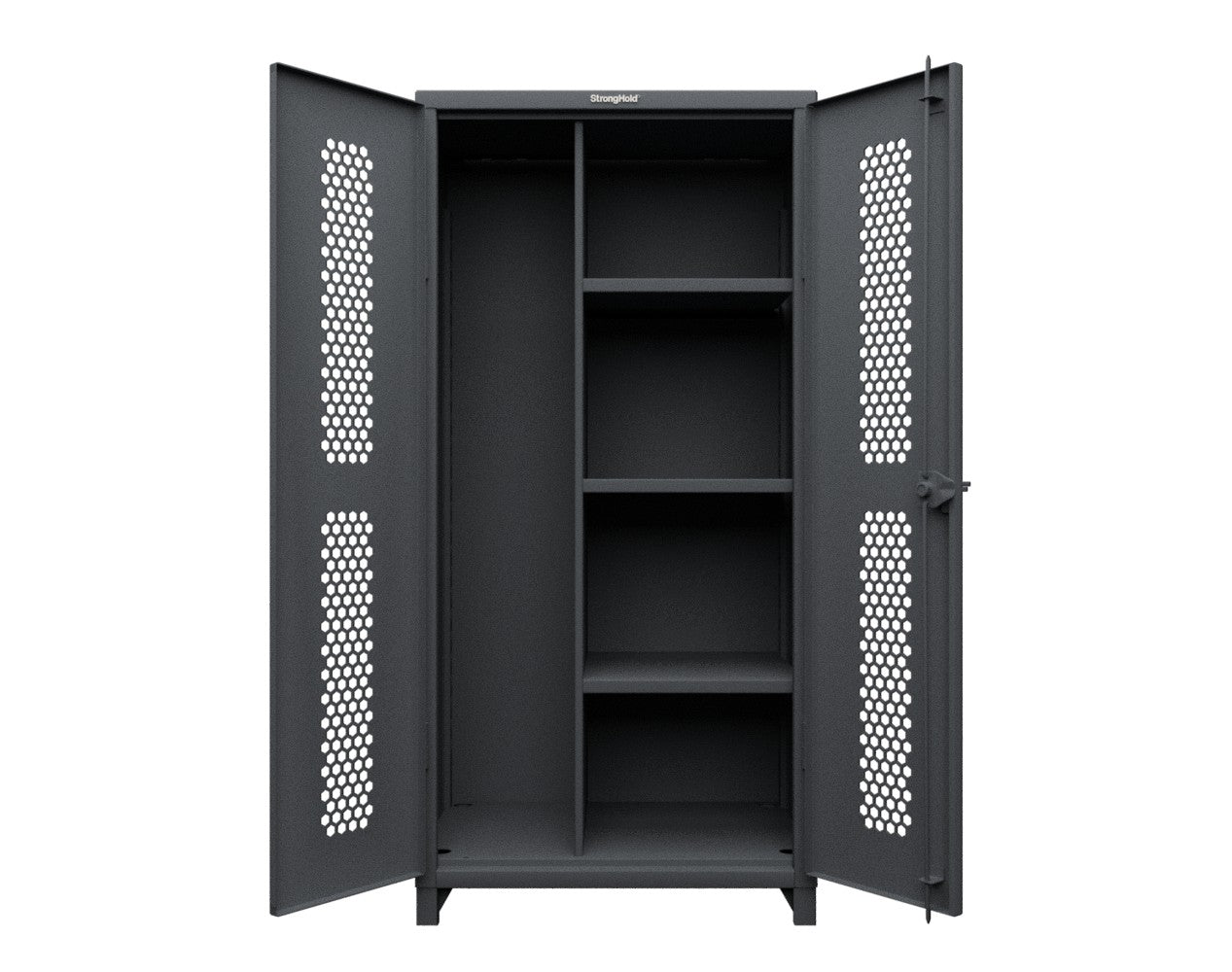 Extra Heavy Duty 14 GA Ventilated (Hex) Janitorial Cabinet with 3 Shelves - 36 In. W x 24 In. D x 75 In. H