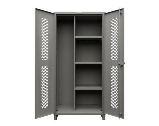 Extra Heavy Duty 14 GA Ventilated (Hex) Janitorial Cabinet with 3 Shelves - 36 In. W x 24 In. D x 75 In. H