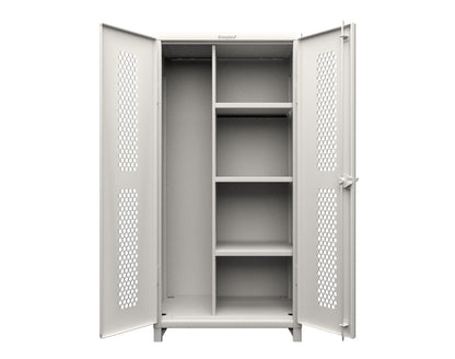 Extra Heavy Duty 14 GA Ventilated (Hex) Janitorial Cabinet with 3 Shelves - 36 In. W x 24 In. D x 75 In. H