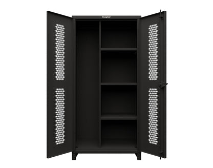 Extra Heavy Duty 14 GA Ventilated (Hex) Janitorial Cabinet with 3 Shelves - 36 In. W x 24 In. D x 75 In. H