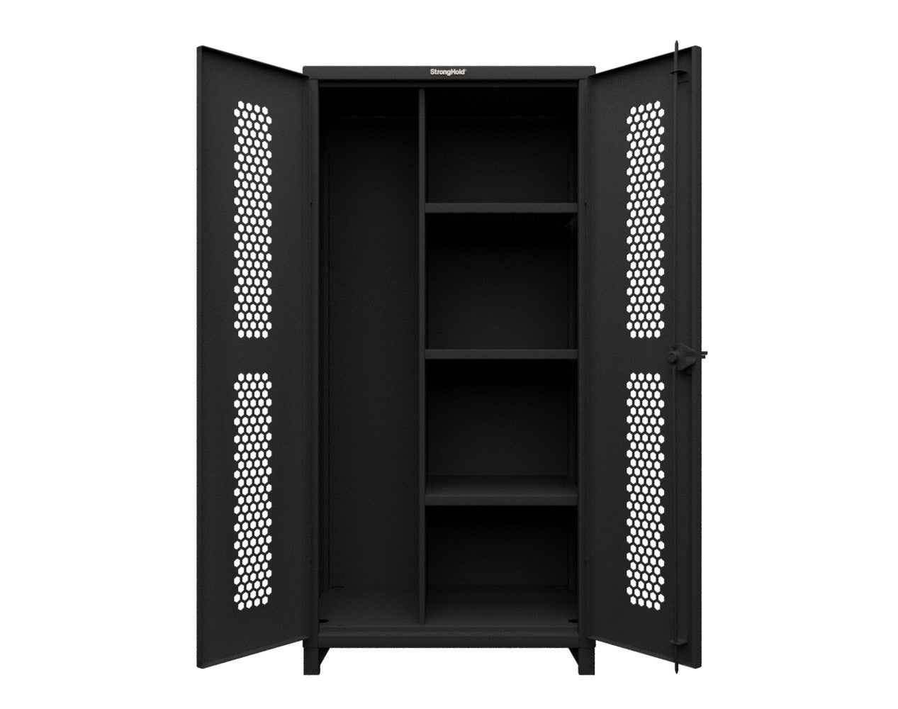 Extra Heavy Duty 14 GA Ventilated (Hex) Janitorial Cabinet with 3 Shelves - 36 In. W x 24 In. D x 75 In. H