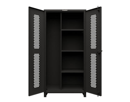 Extra Heavy Duty 14 GA Ventilated (Hex) Janitorial Cabinet with 3 Shelves - 36 In. W x 24 In. D x 75 In. H