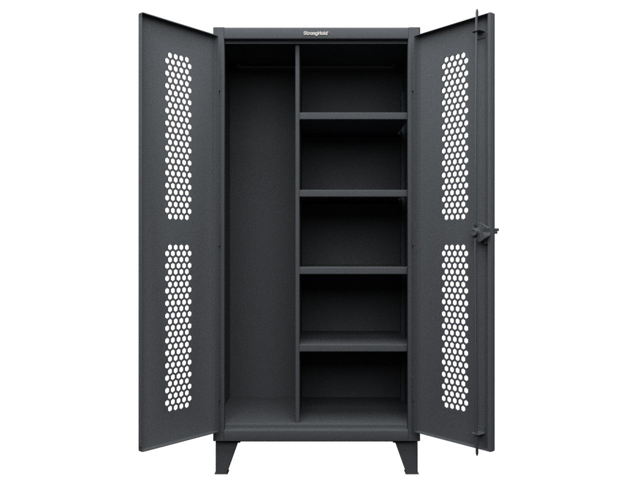 Extreme Duty 12 GA Ventilated (Hex) Janitorial Cabinet with 4 Shelves - 36 In. W x 24 In. D x 78 In. H