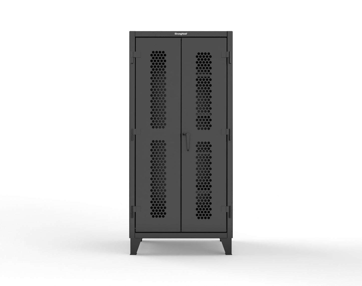 Extreme Duty 12 GA Ventilated (Hex) Janitorial Cabinet with 4 Shelves - 36 In. W x 24 In. D x 78 In. H - 36-H-BC-244-9005