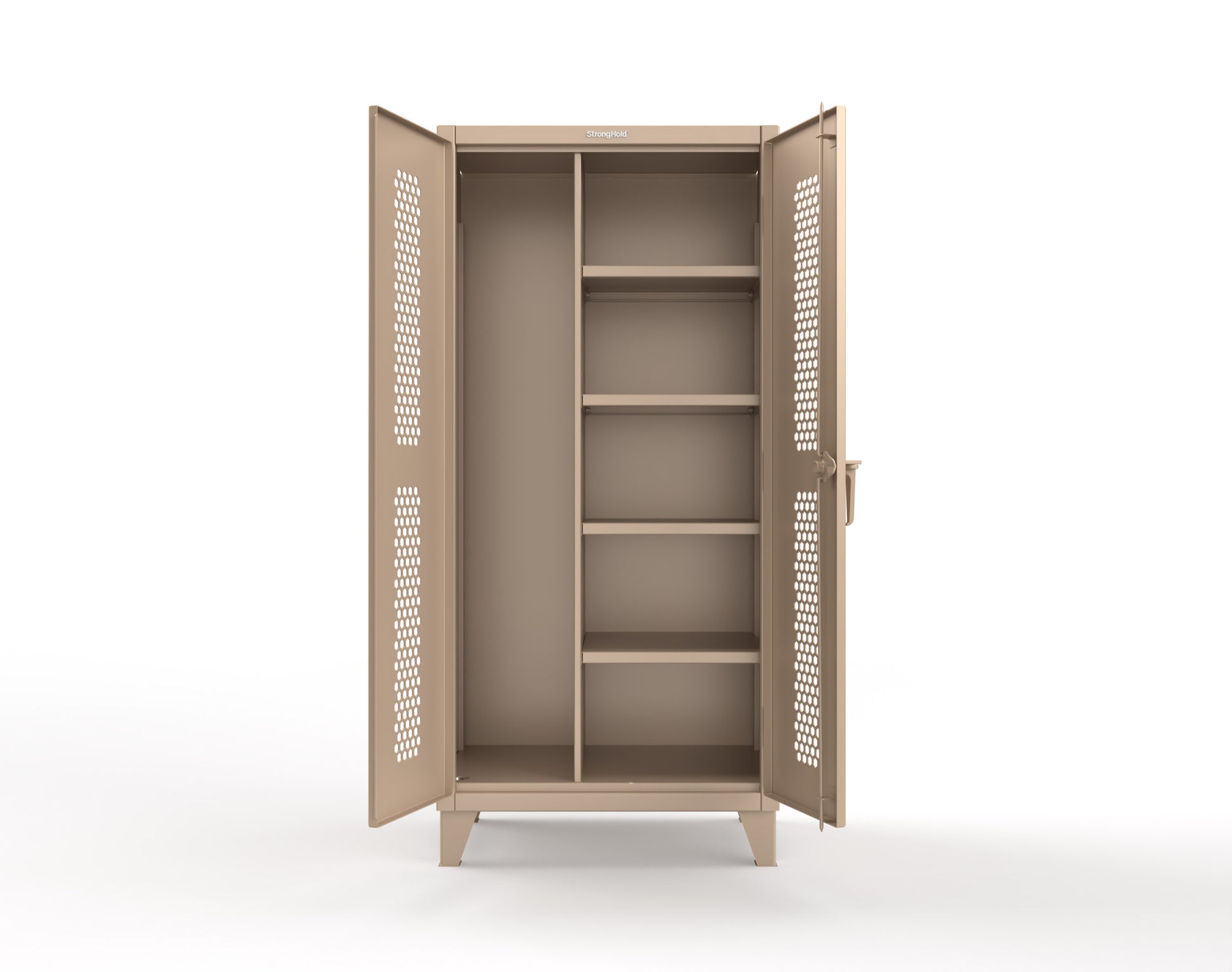 Extreme Duty 12 GA Ventilated (Hex) Janitorial Cabinet with 4 Shelves - 36 In. W x 24 In. D x 78 In. H - 36-H-BC-244-1019