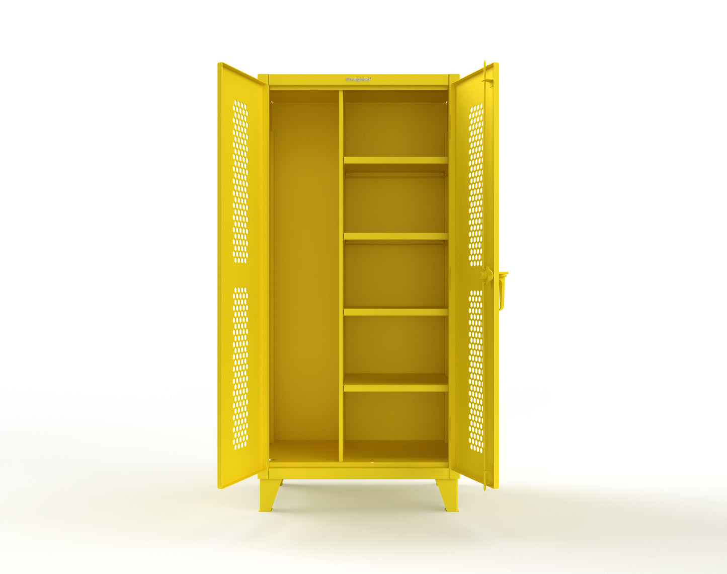 Extreme Duty 12 GA Ventilated (Hex) Janitorial Cabinet with 4 Shelves - 36 In. W x 24 In. D x 78 In. H - 36-H-BC-244-1021