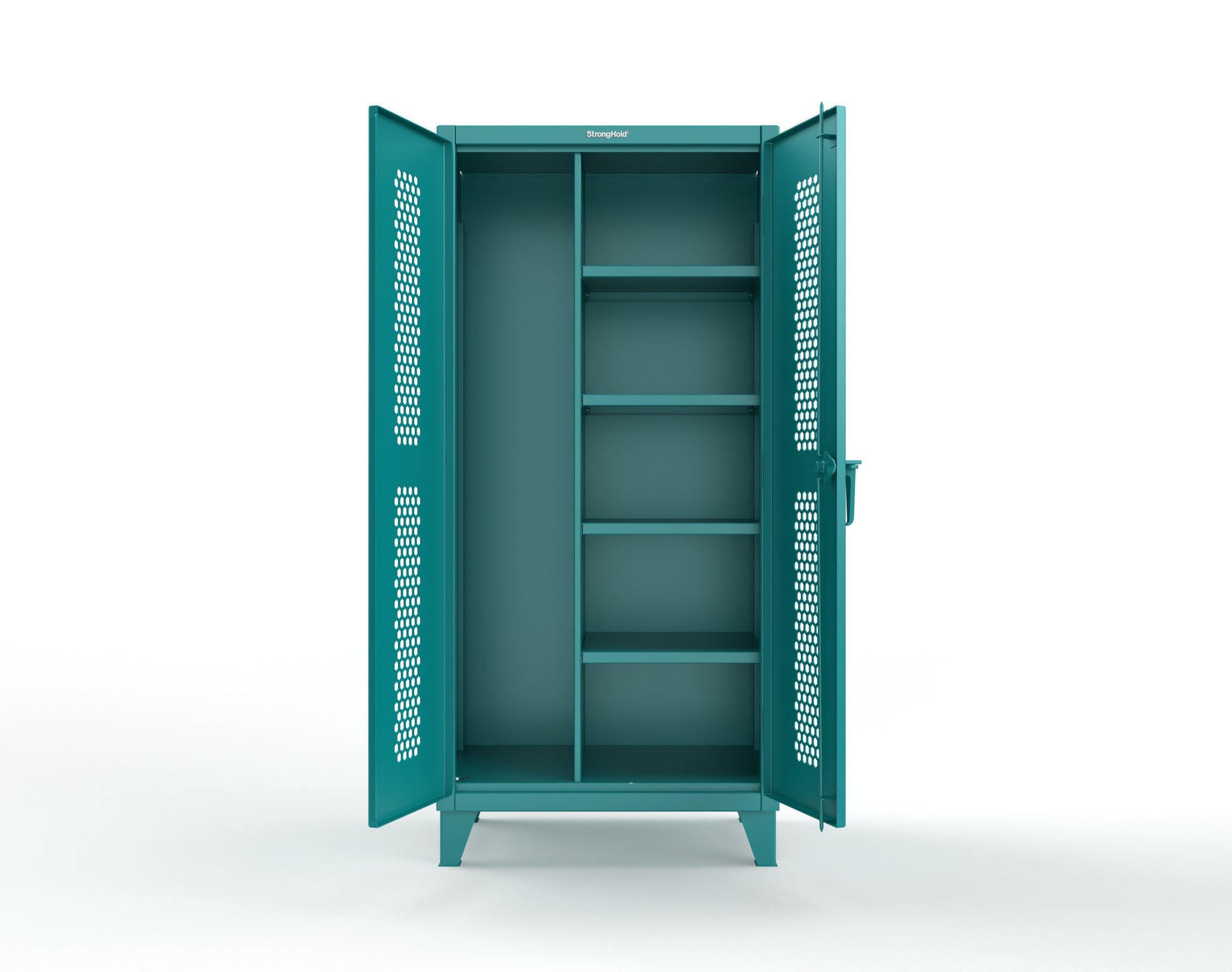 Extreme Duty 12 GA Ventilated (Hex) Janitorial Cabinet with 4 Shelves - 36 In. W x 24 In. D x 78 In. H - 36-H-BC-244-5021