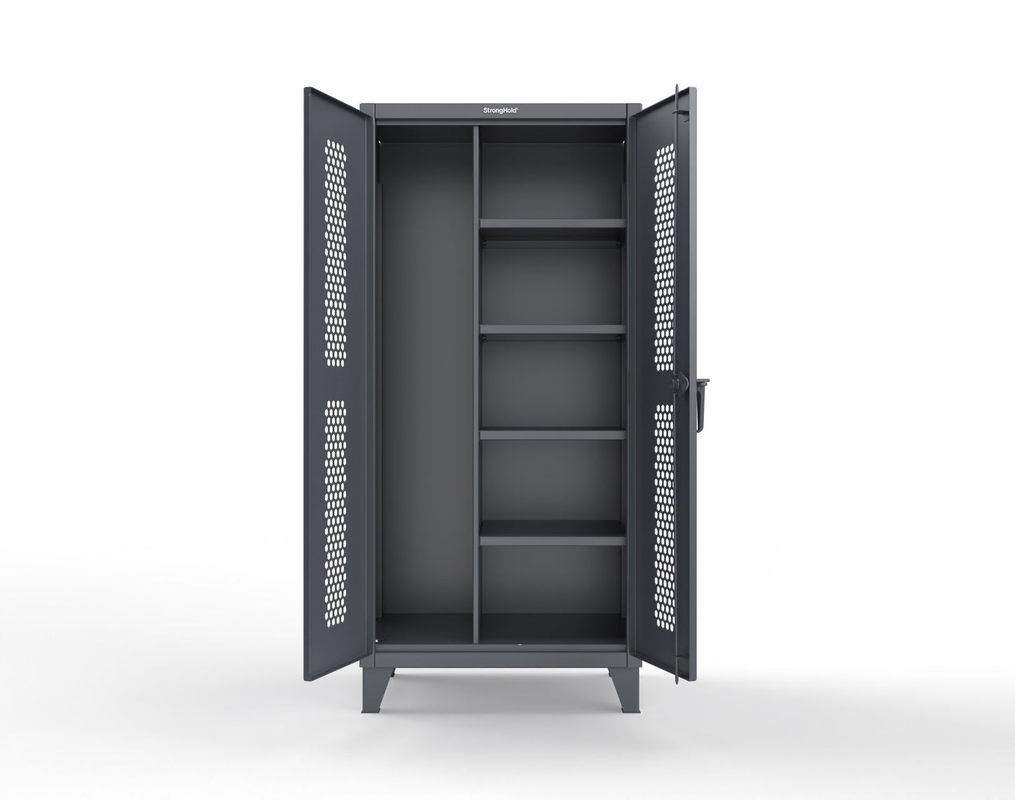 Extreme Duty 12 GA Ventilated (Hex) Janitorial Cabinet with 4 Shelves - 36 In. W x 24 In. D x 78 In. H - 36-H-BC-244-7024