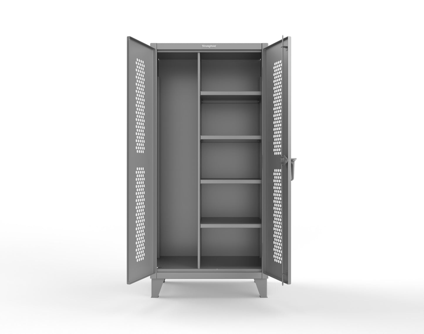 Extreme Duty 12 GA Ventilated (Hex) Janitorial Cabinet with 4 Shelves - 36 In. W x 24 In. D x 78 In. H - 36-H-BC-244-7037