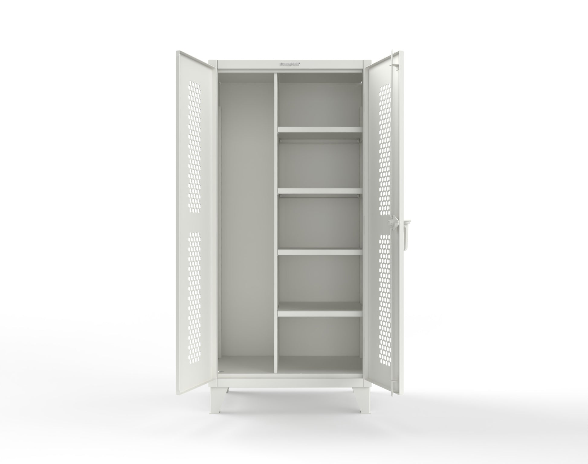 Extreme Duty 12 GA Ventilated (Hex) Janitorial Cabinet with 4 Shelves - 36 In. W x 24 In. D x 78 In. H - 36-H-BC-244-9003
