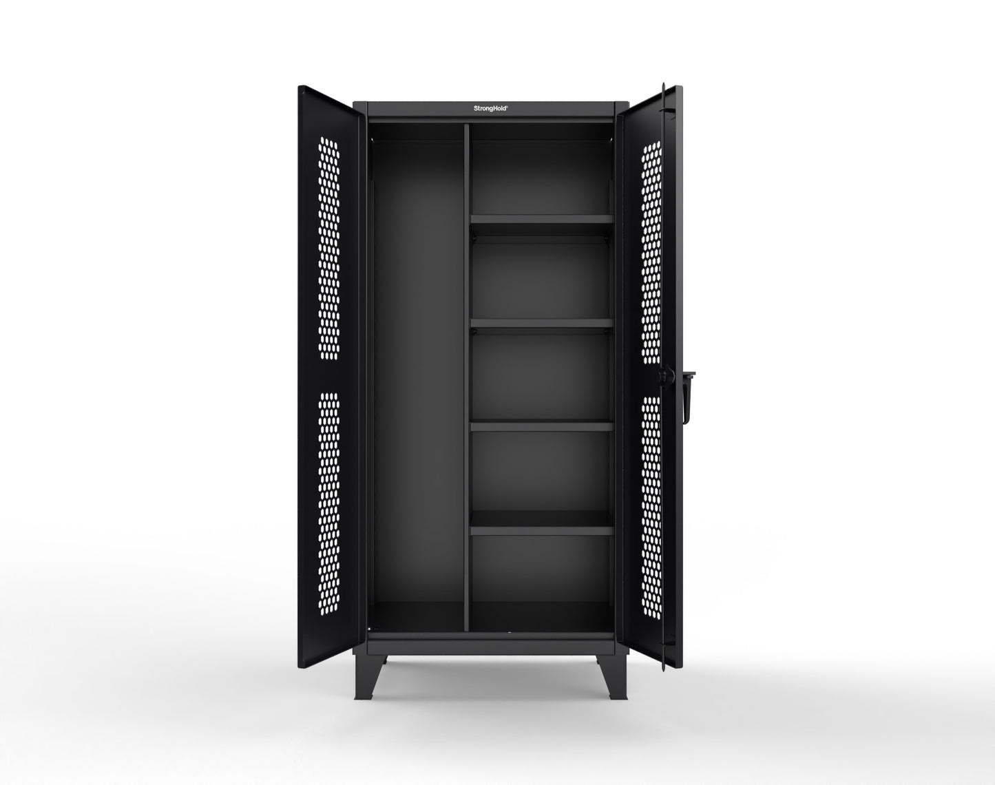 Extreme Duty 12 GA Ventilated (Hex) Janitorial Cabinet with 4 Shelves - 36 In. W x 24 In. D x 78 In. H - 36-H-BC-244-9005