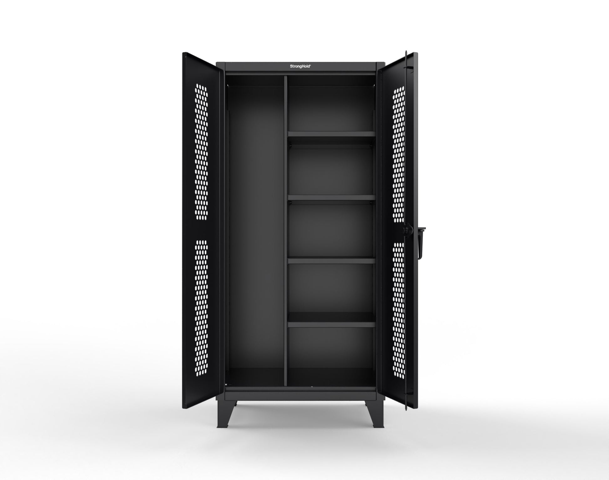 Extreme Duty 12 GA Ventilated (Hex) Janitorial Cabinet with 4 Shelves - 36 In. W x 24 In. D x 78 In. H - 36-H-BC-244-9005