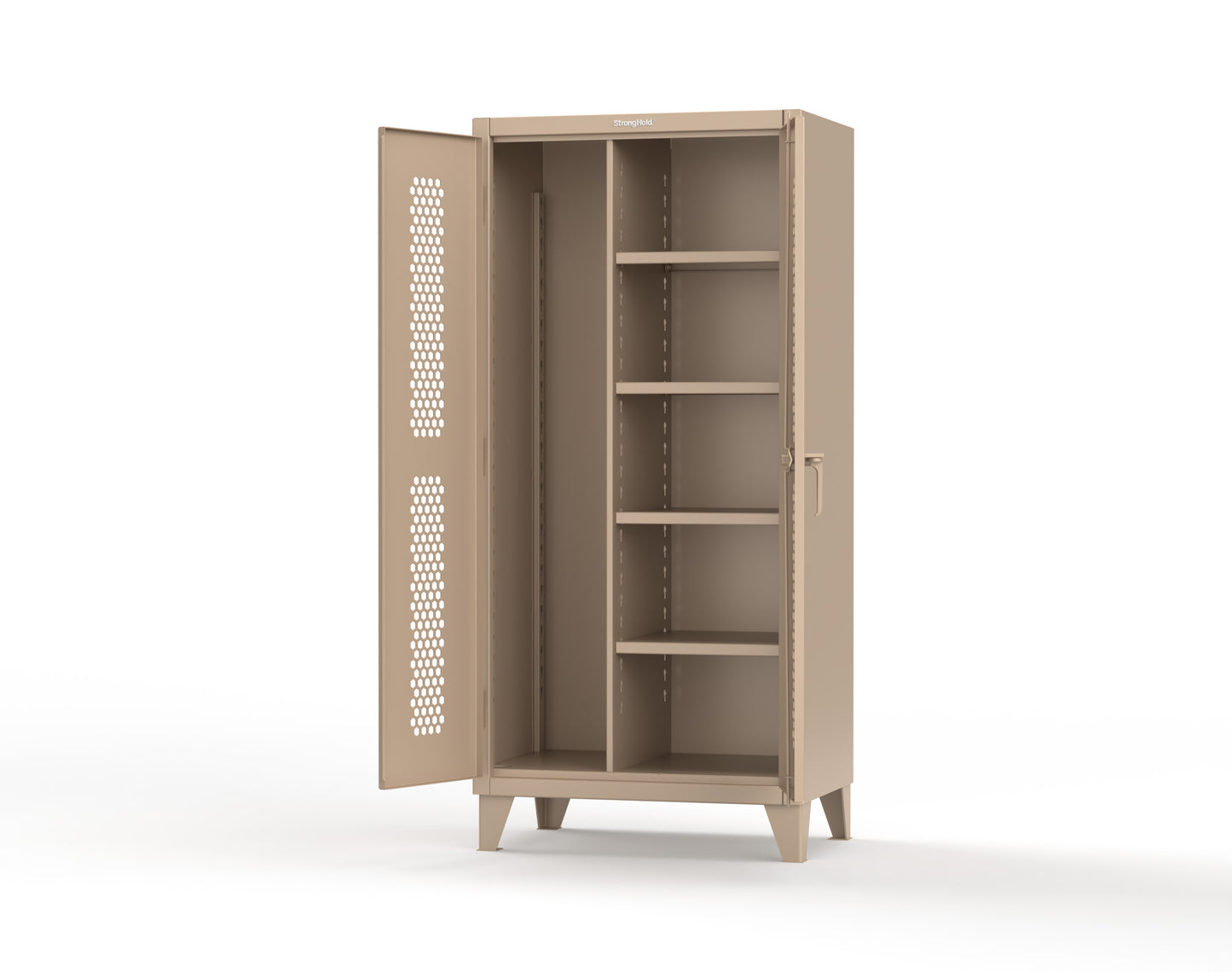 Extreme Duty 12 GA Ventilated (Hex) Janitorial Cabinet with 4 Shelves - 36 In. W x 24 In. D x 78 In. H - 36-H-BC-244-1019