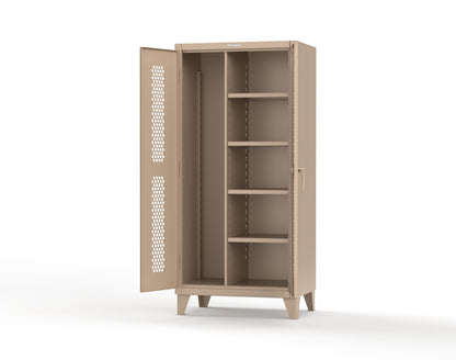 Extreme Duty 12 GA Ventilated (Hex) Janitorial Cabinet with 4 Shelves - 36 In. W x 24 In. D x 78 In. H - 36-H-BC-244-1019