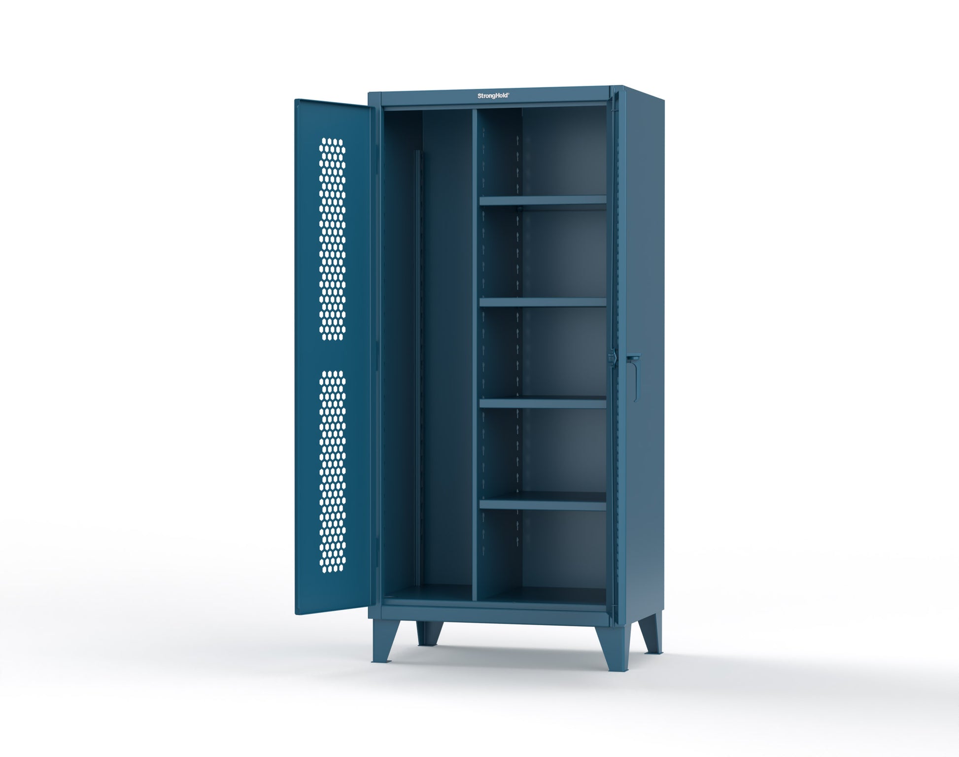Extreme Duty 12 GA Ventilated (Hex) Janitorial Cabinet with 4 Shelves - 36 In. W x 24 In. D x 78 In. H - 36-H-BC-244-5001