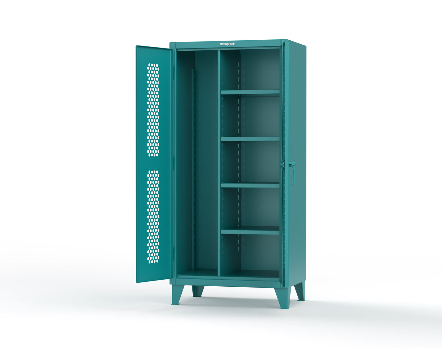 Extreme Duty 12 GA Ventilated (Hex) Janitorial Cabinet with 4 Shelves - 36 In. W x 24 In. D x 78 In. H - 36-H-BC-244-5021