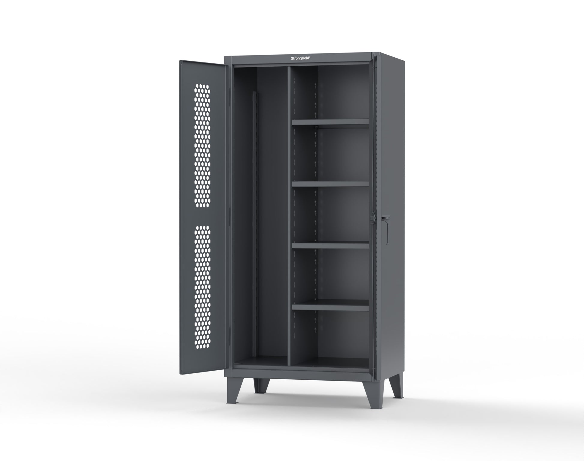 Extreme Duty 12 GA Ventilated (Hex) Janitorial Cabinet with 4 Shelves - 36 In. W x 24 In. D x 78 In. H - 36-H-BC-244-7024